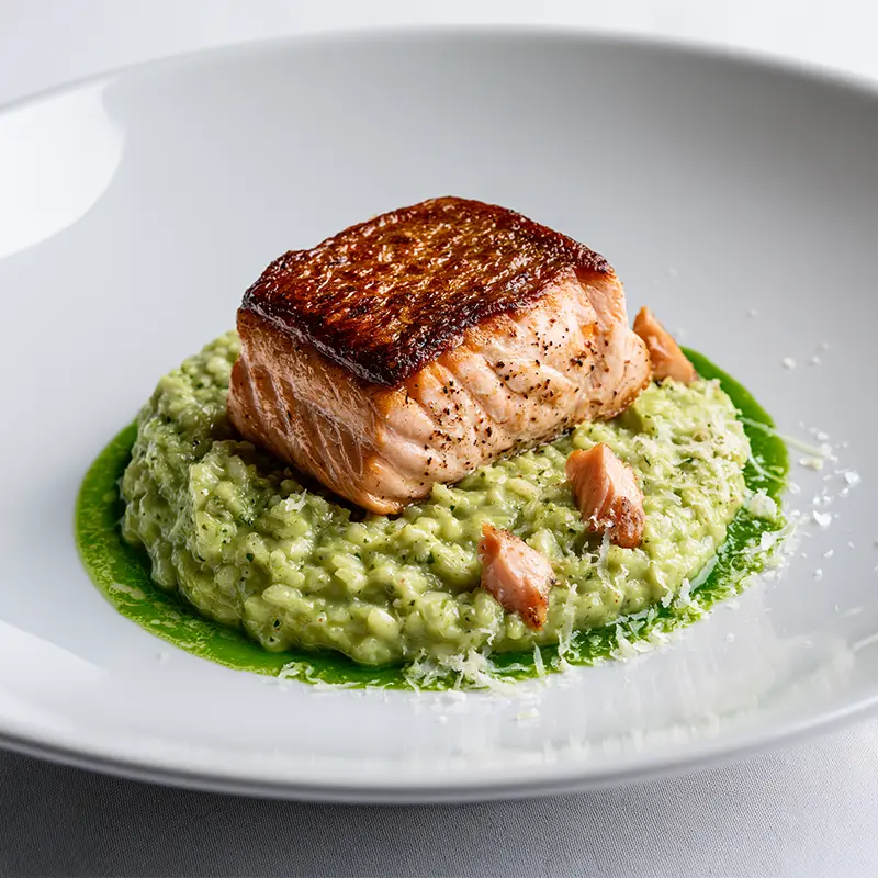 Risotto Verde al Salmone — risotto du menu de Ray’s San Francisco à Tanger